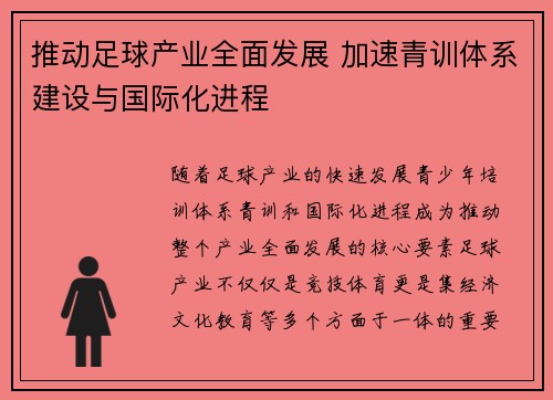推动足球产业全面发展 加速青训体系建设与国际化进程